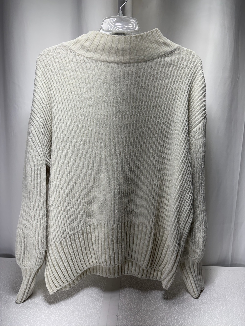 Cynthia Rowley Off-White Ribbed Funnel-Neck Sweater 4552